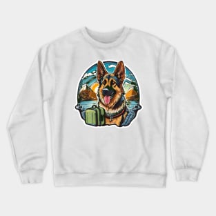 Retro Vintage Travel and Hiking Adventurous German Shepherd Dog Crewneck Sweatshirt